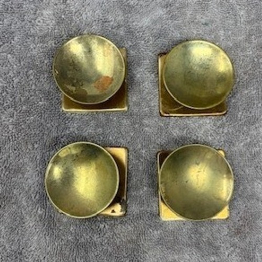 Vtg Brass Tone Tin Cabinet Knobs Square Backplate Round Drawer Pulls Set of 4